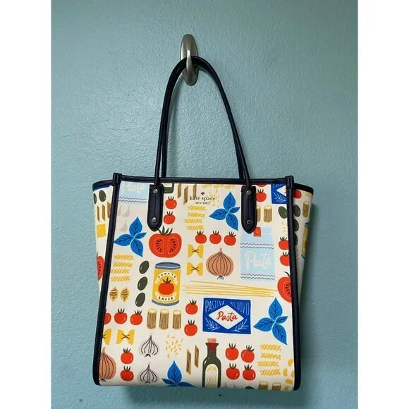 Kate Spade Pasta Mangia Italy Italian Tote Bag Rare Hard to Find - Picture 2 of 10
